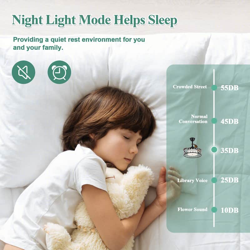 Cusp Barn 22" Retractable Ceiling Fan with Lights and Remote, Modern Crystal 6 Speeds Enclosed Ceiling Fans for Bedroom