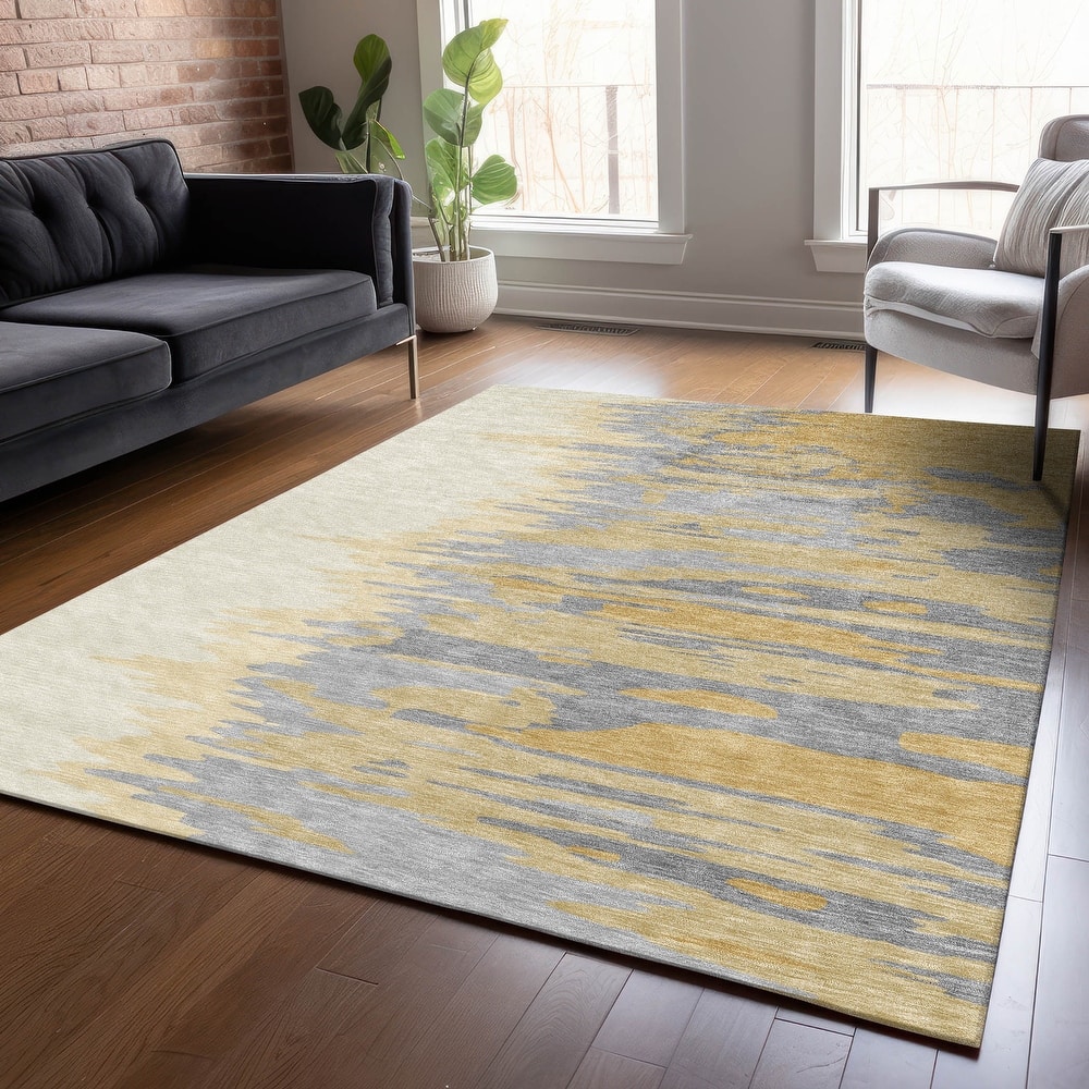 Machine Washable Indoor/ Outdoor Brushstrokes Ombre Chantille Rug