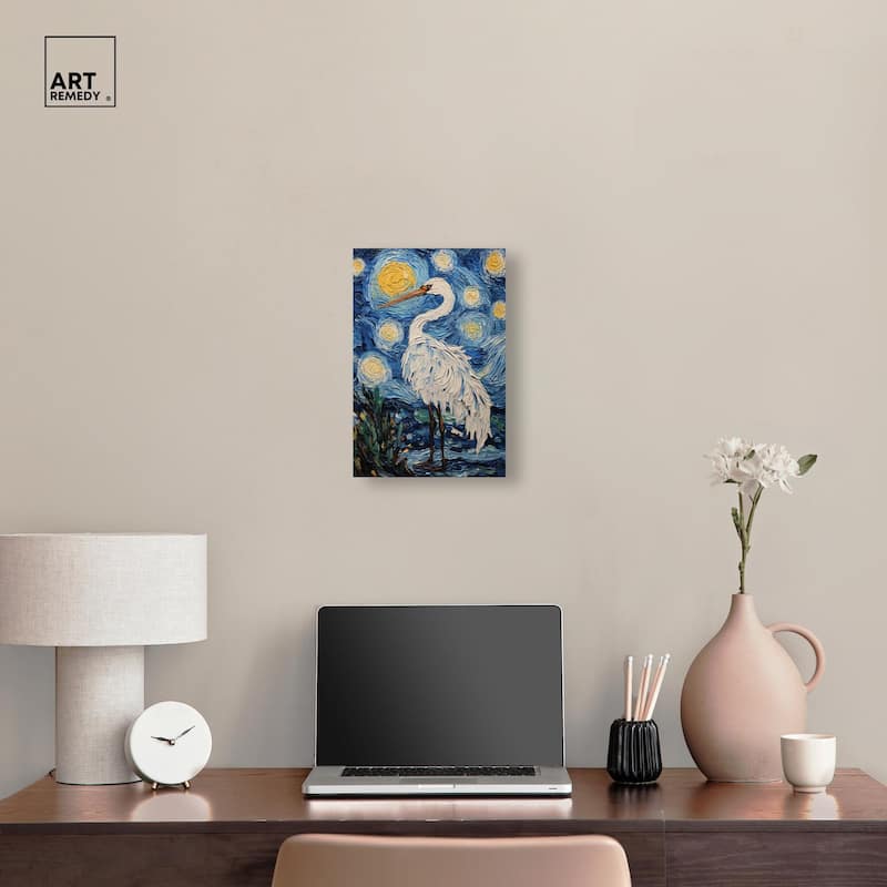 Crane in Starry Night Canvas by Art Remedy, Gallery Wrapped