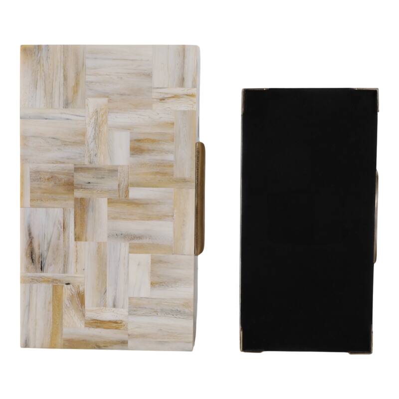 Resin Wood Decorative Boxes Handles Mosaic (Set of 2) - 5" & 4" Tan - 14" x 8.5" x 4.5"