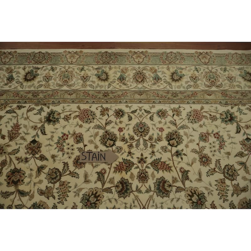 Hand Knotted Oriental 100% Wool Carpet Traditional Floral Beige & Ivories Kashan Area Rug - 11' 3'' X 8' 9''