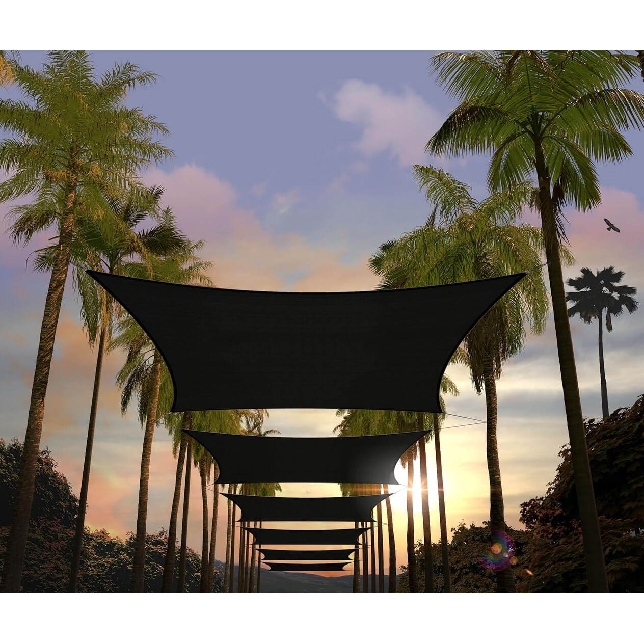 Custom Size 14' x 18' Black Rectangle Sun Shade Sail, UPF50+, 95% UV Block, Water & Air Permeable for Outdoor Use