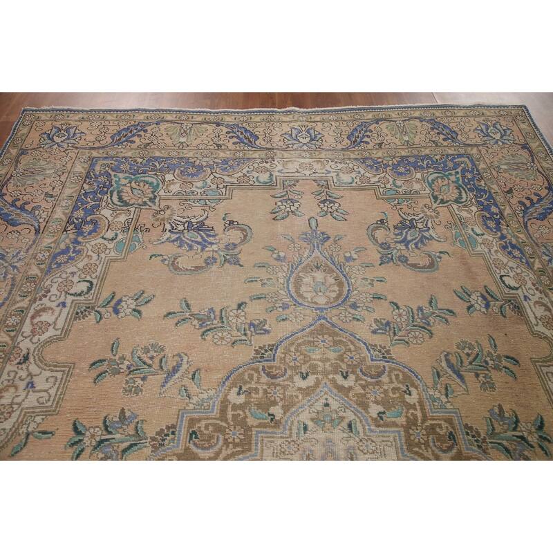 Pink Tabriz Persian Vintage Area Rug Hand-knotted Wool Carpet - 8'0" x 11'4"