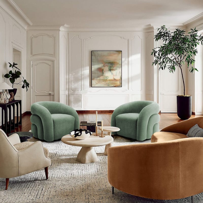 Set of 2 Boucle Upholstered Swivel Accent Barrel Chairs