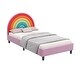 preview thumbnail 4 of 6, Rainbow Upholstered Twin Platform Kids Bed, Cute Princess Bed with Sturdy Wood Slats, No Box Spring Needed, Colorful & Pink