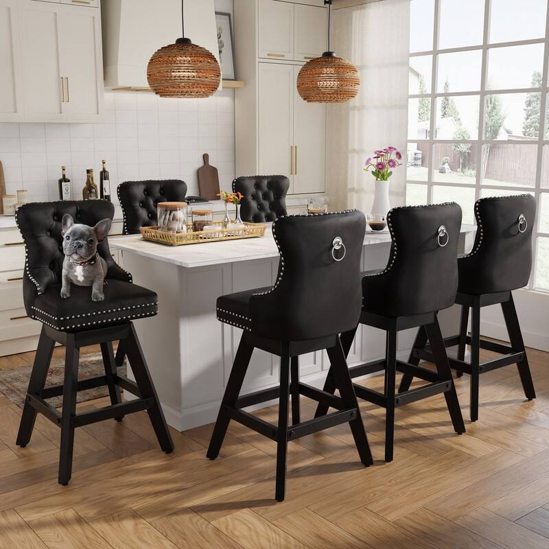 Swivel Velvet Leisure Counter Bar Stools Set of 8 - Black Velvet Set Of 6