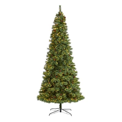 10ft. Pine Artificial Christmas Tree with 850 Clear LED Lights & Pine Cones - Towering Grand Holiday X-Mas Centerpiece
