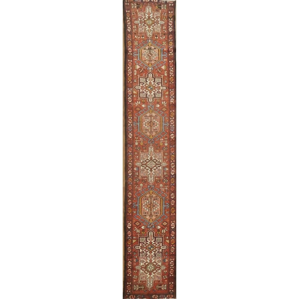 Hand Knotted Oriental 100% Wool Carpet Traditional Tribal Oranges & Rust Gharajeh Runner Rug - 10' 3'' X 1' 10''
