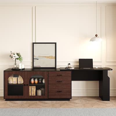 94.5 Inch Extendable Desk with Storage Drawers and Cabinet