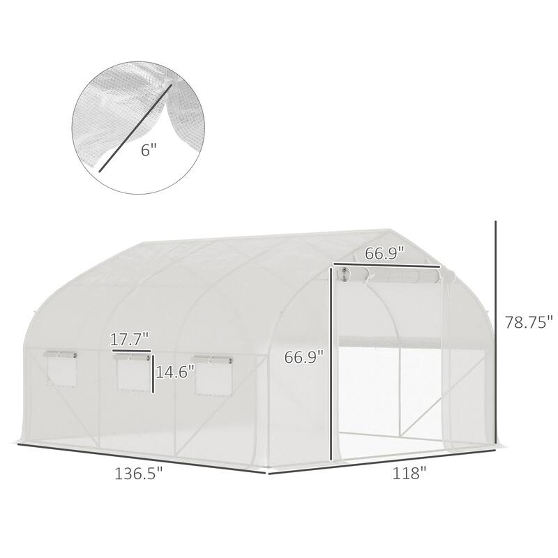 Outsunny 11.5' x 10' x 6.5' Walk-in Tunnel Greenhouse with Zippered Mesh Door, 7 Mesh Windows & Roll-up Sidewalls