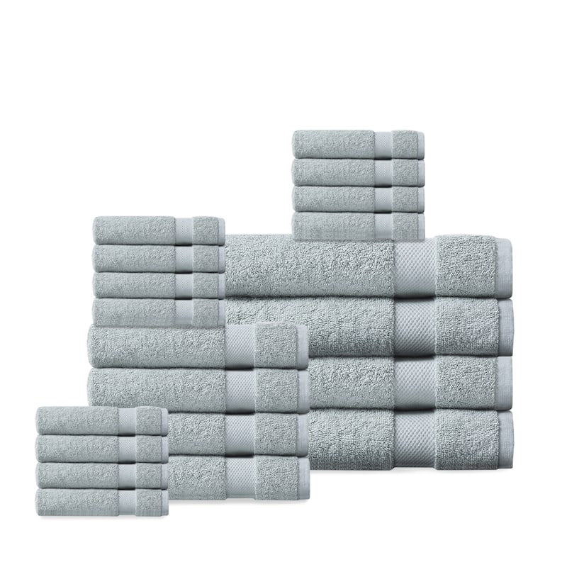 Delara Organic Cotton Luxuriously Plush Bath Towel 20 Piece Set |GOTS & OEKO-TEX Certified |650 GSM Long Staple|Soft & Quick Dry - Light Blue