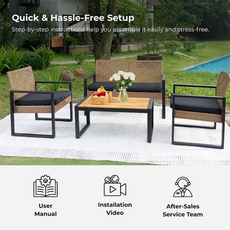 4-Piece Patio Furniture Set,Outdoor Porch Garden Backyard Furniture