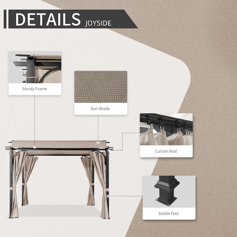 Cozywor 10 ft. x 10 ft. Steel Arched Pergola with Curtains and Beige Canopy