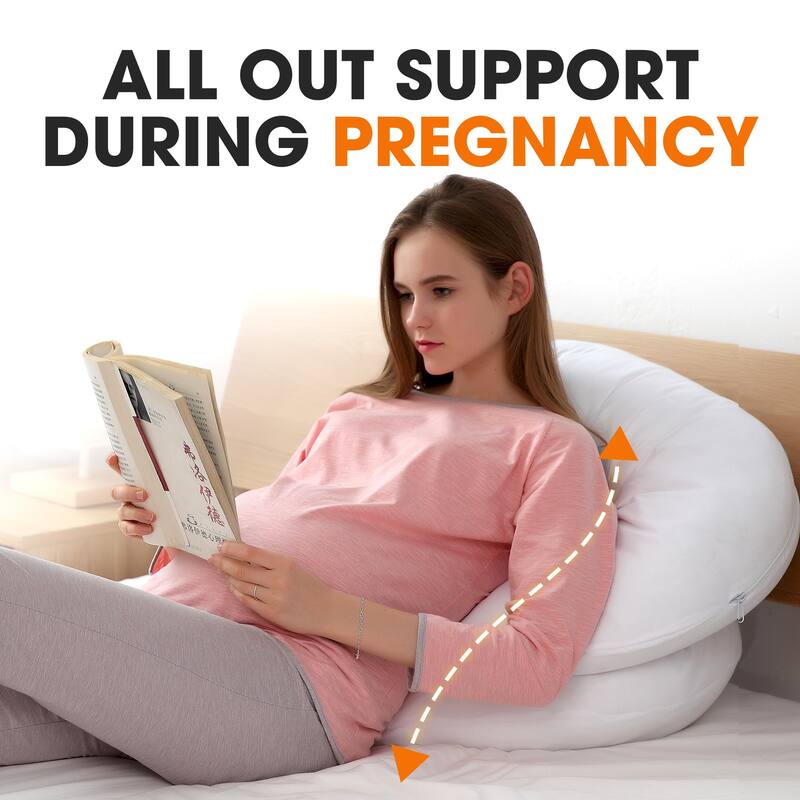 Cheer Collection J-Shape Kapok Pregnancy Body Pillow with Washable Cover