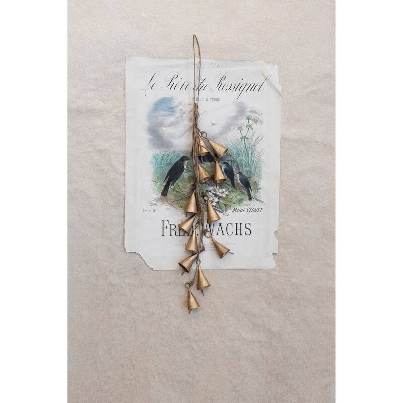 Hanging Metal Bell Cluster with Jute Rope - Gold