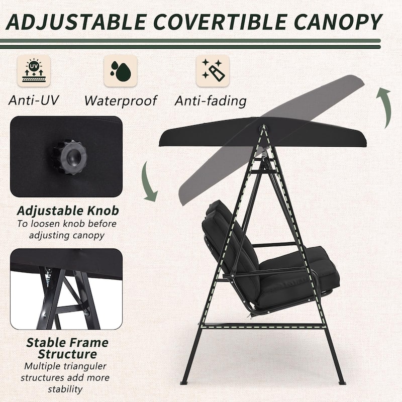 AECOJOY 2-Seat Porch Swing Chair, Patio Swing Chair w/ Cushions