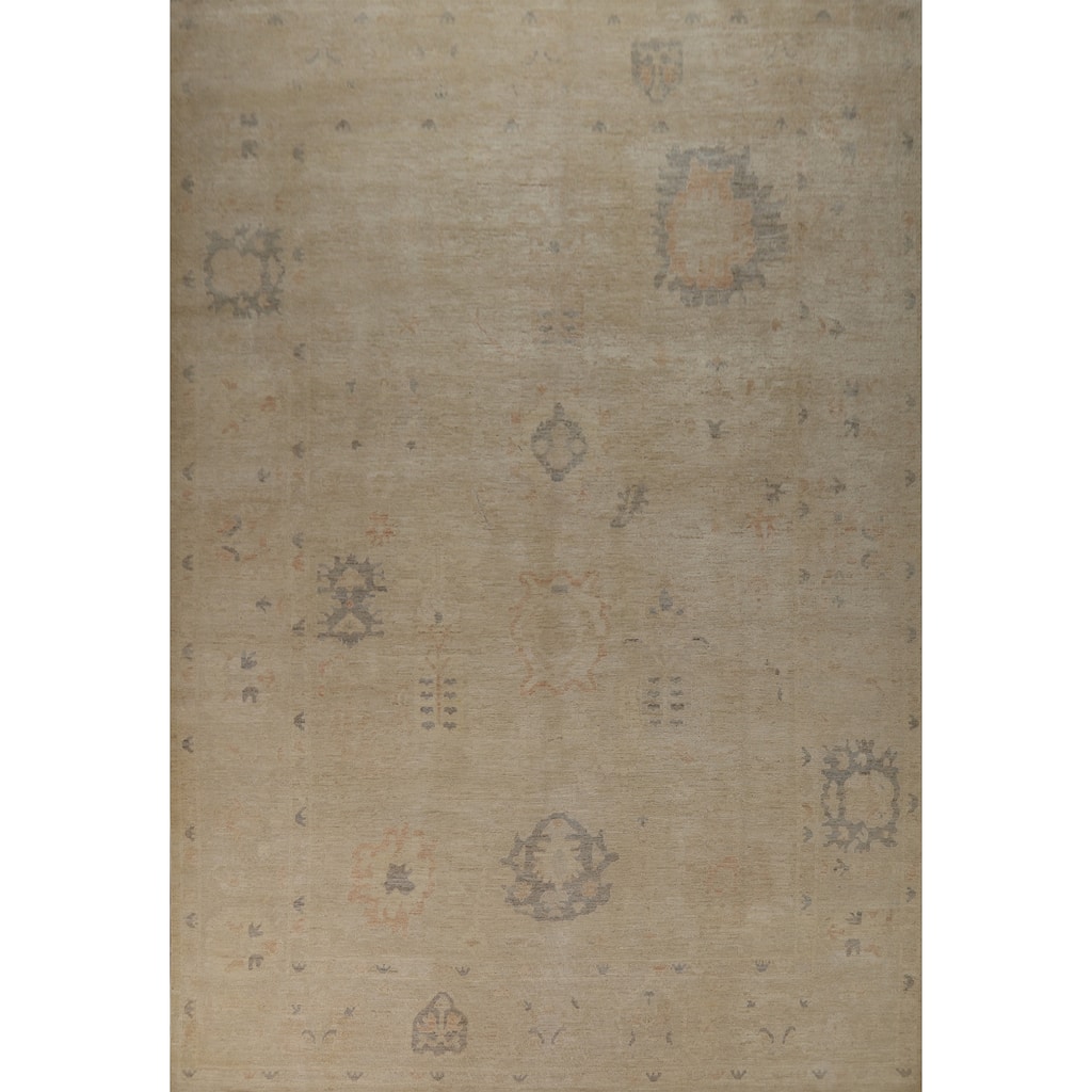 Hand Knotted Oriental 100% Wool Carpet Transitional All-Over Beige & Ivories Oushak Area Rug - 13' 6'' X 9' 10''