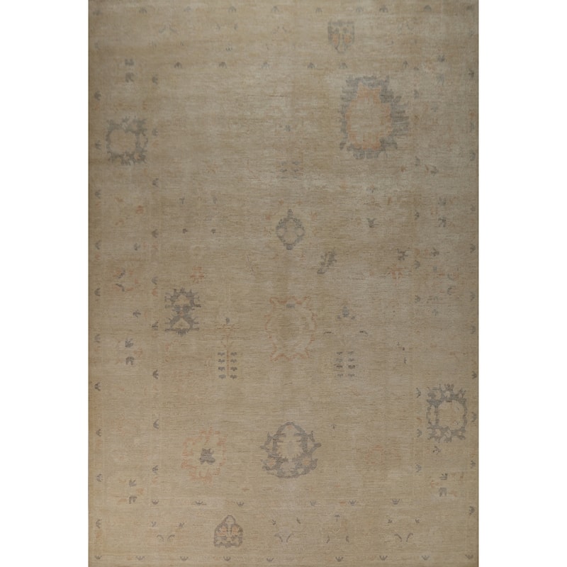 Hand Knotted Oriental 100% Wool Carpet Transitional All-Over Beige & Ivories Oushak Area Rug - 13' 6'' X 9' 10''