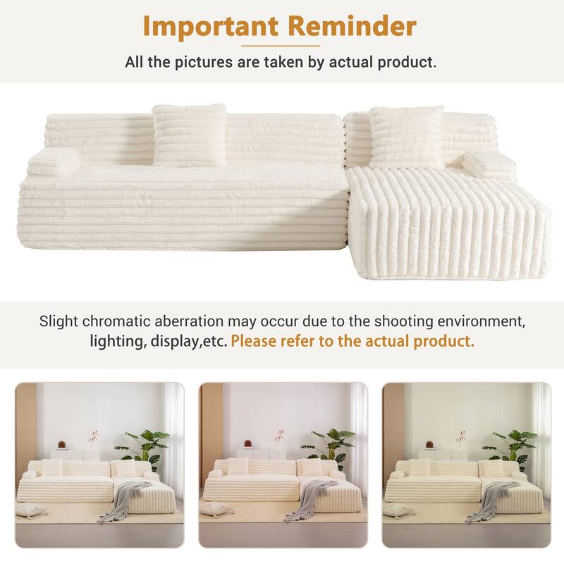 Floor Recliner Sofa Bed Convertible L-shape Sectional Sofa, Cloud Upholstered Sleeper Couch Modular Chaise Lounge with 2 Pillows