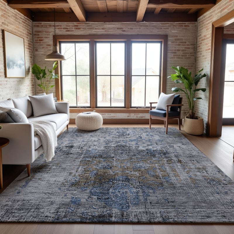 Premium Washable Super Soft Vintage Traditional Mayfield Rug - Blue - 8' x 10'