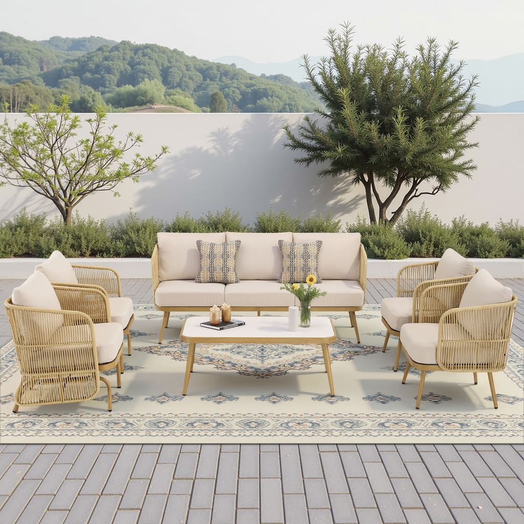 Pocassy Patio 3-Seat Sofa Glider Chair with Coffee Table