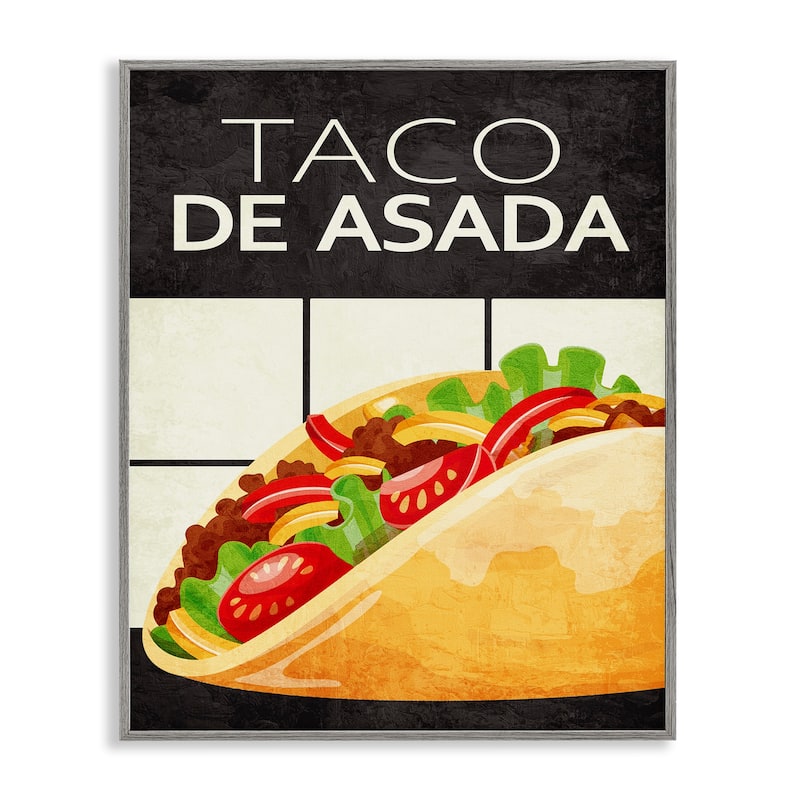 Stupell Taco Classic Meal Framed Giclee Art Design By Kim Allen - 16 x 20 - Grey