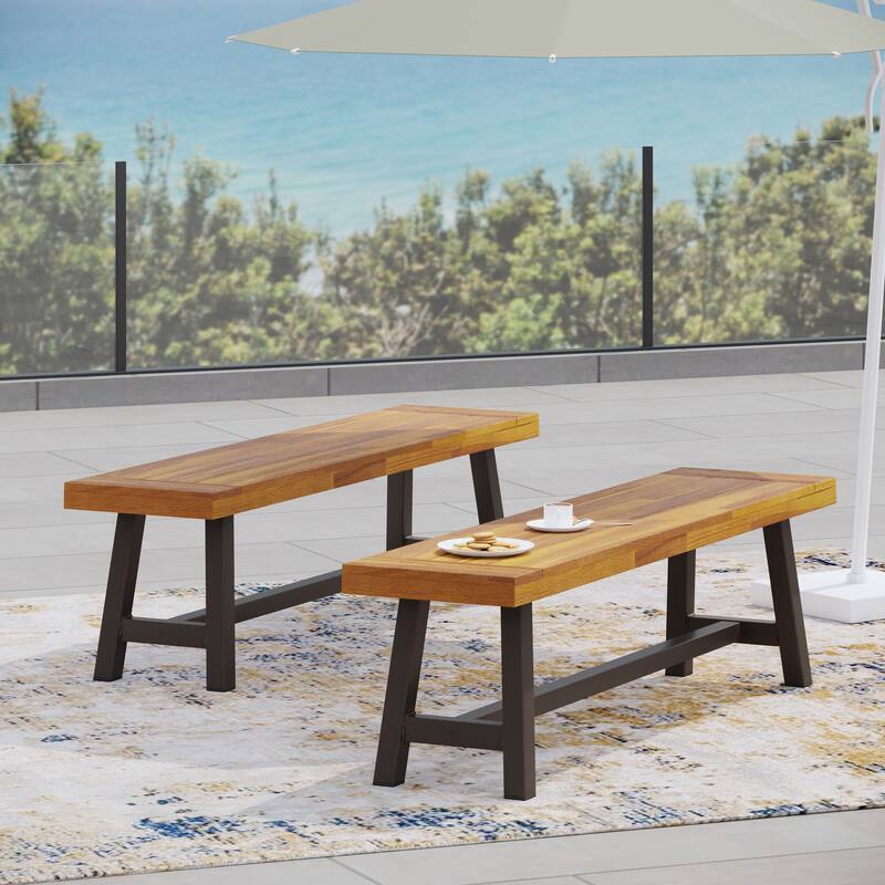 Outdoor Wood Benches,Solid Wood Bench for Patio Garden Deck and Backyard,Sandblasted Brown