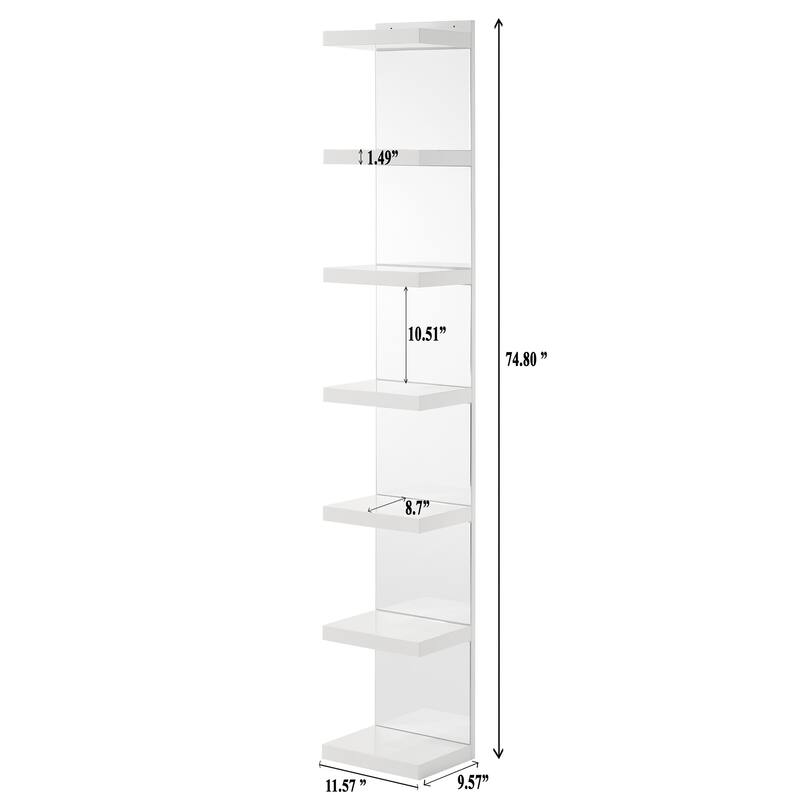 Open Shelving Rack with Mirrored Back Living Room Wooden Furniture - Cream,White