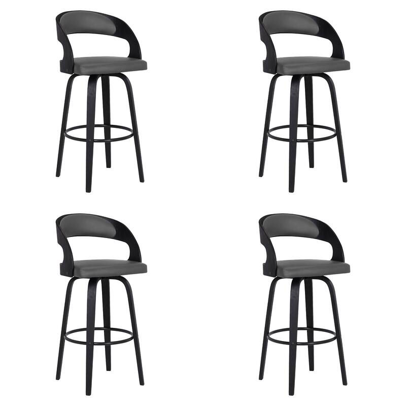 Shelly Mid-Century Swivel Bar Stool, Upholstered Counter Height Stool with Bentwood Legs