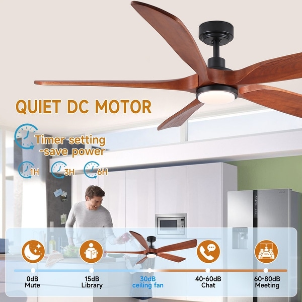 Shamshla 60 in. Indoor Farmhouse Brown Walnut Wood Ceiling Fan