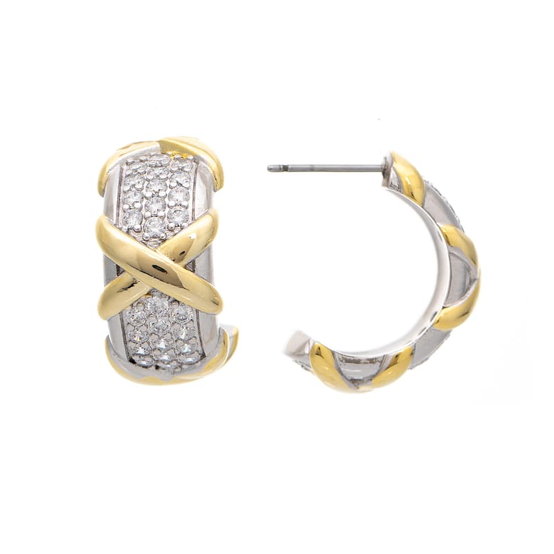 Rivka Friedman 18K Gold Clad Hoop with CZ and White Rhodium Clad - 1"