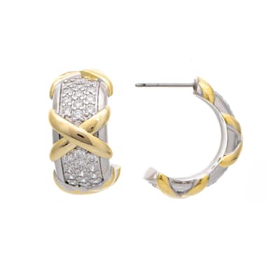 Rivka Friedman 18K Gold Clad Hoop with CZ and White Rhodium Clad - 1"