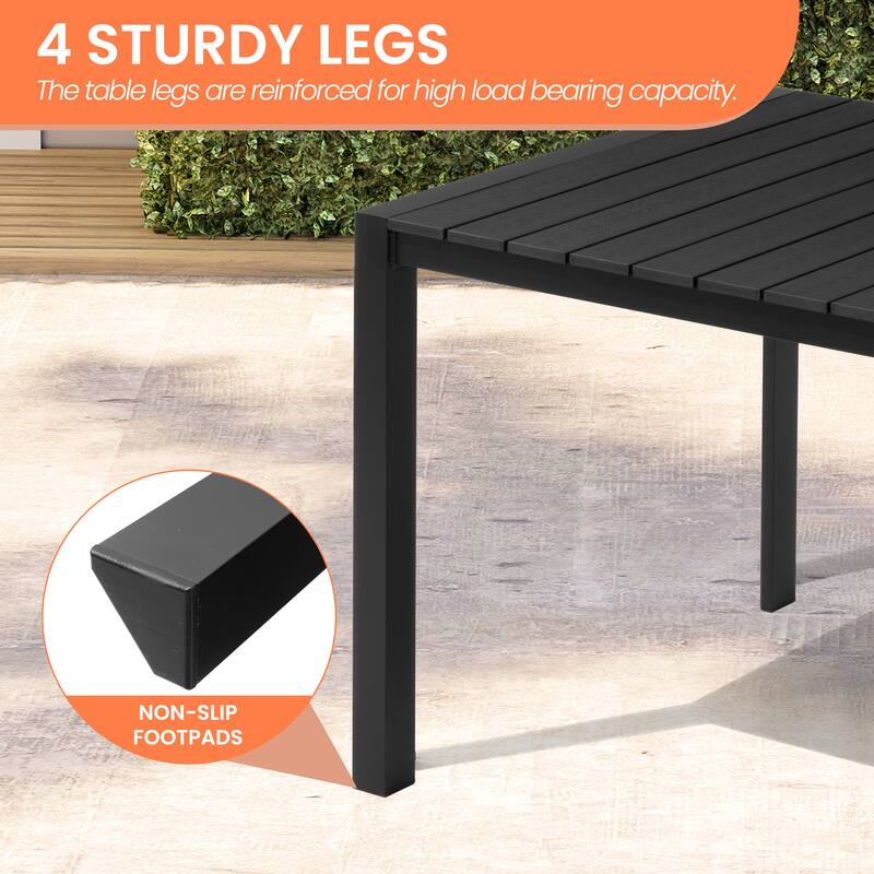 Set of 11 Outdoor Patio Dining Set WoodLike Table Top Aluminum Rectangular Umbrella Hole Table with Folding Teak Armrest Chairs