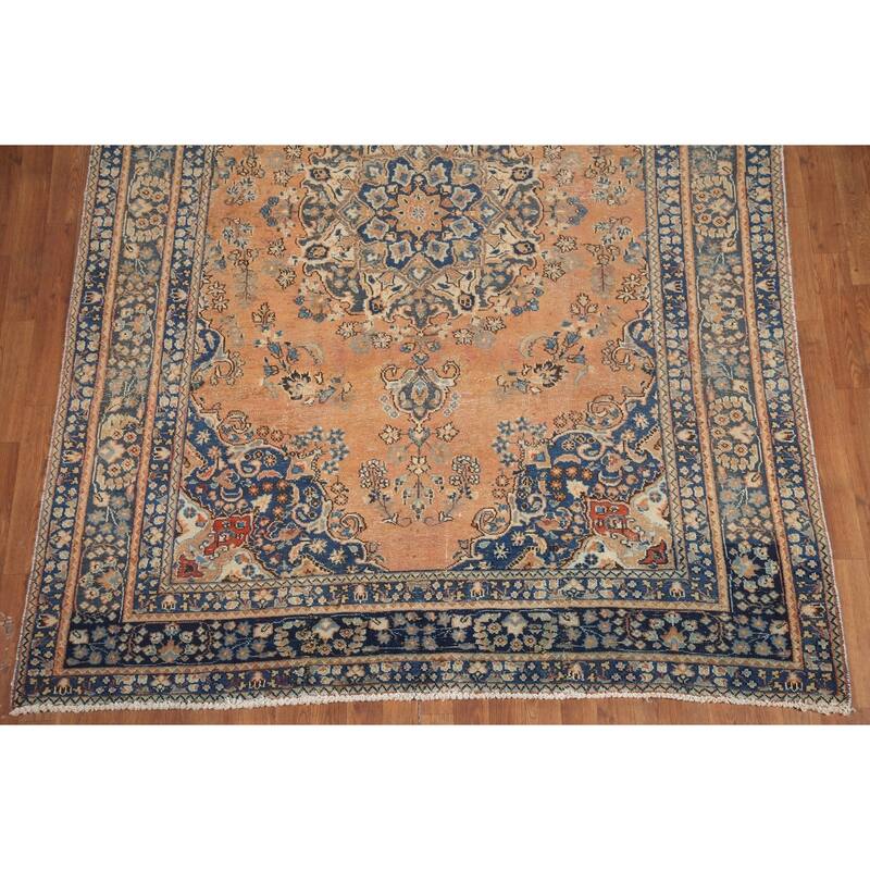 Hand Knotted Oriental 100% Wool Carpet Traditional Medallion Oranges & Rust Mashad Area Rug - 9' 4'' X 6' 4''