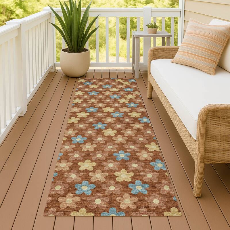 Machine Washable Indoor/ Outdoor Floral Kechi Chantille Rug - Paprika - 2'3" x 7'6"