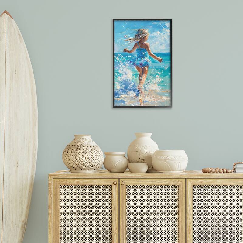 Stupell Girl Splashing on Shore Framed Giclee Art Design By LSR Design Studio