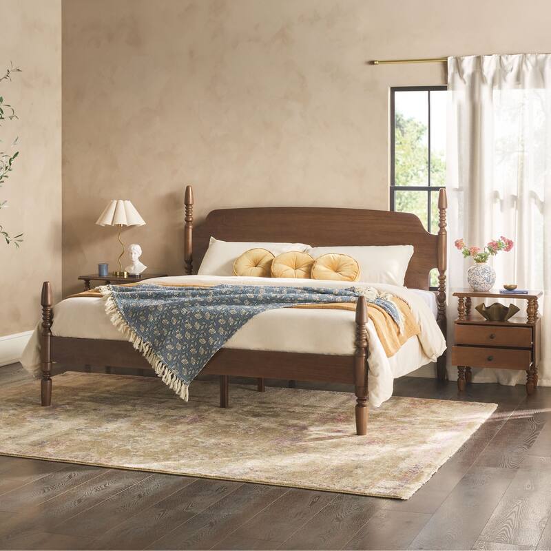 Walker Edison Spindle King Bed with 2-Drawer Nightstands Bedroom Set