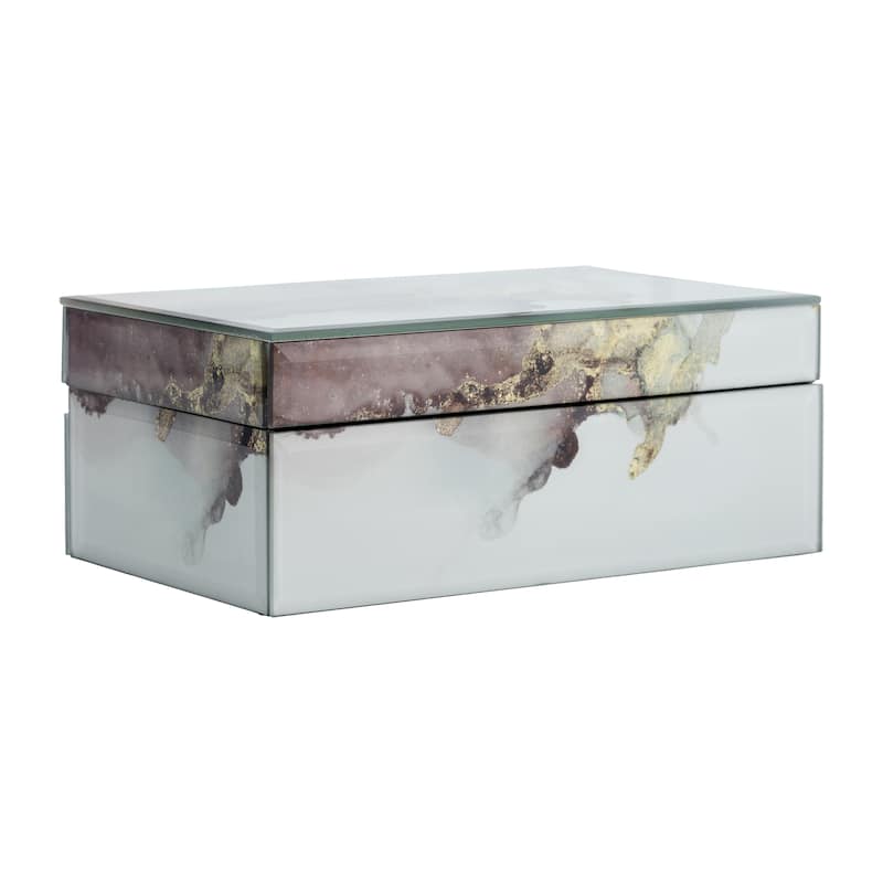 Modern Statement Decorative Box with Abstract Finish and Lid - Gold Beige - 8" x 5" x 3"