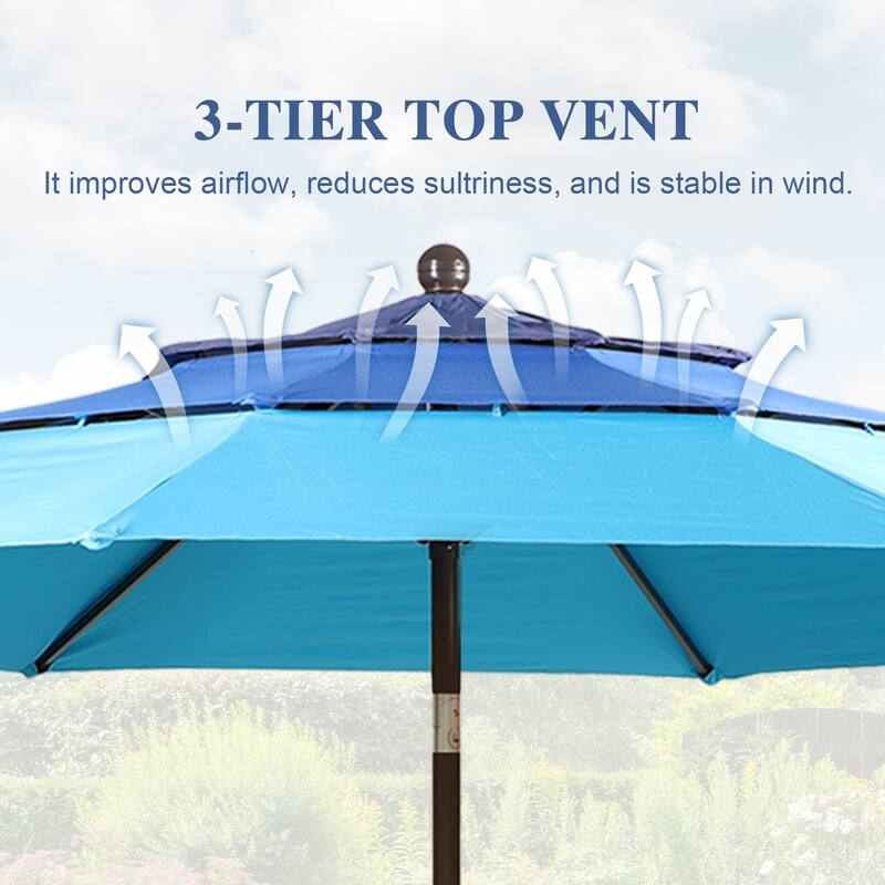 Aoodor Patio Umbrella 10 ft. for Dining Table Outdoor Market Yard Use 3 Tier Ventilation (Umbrella only)
