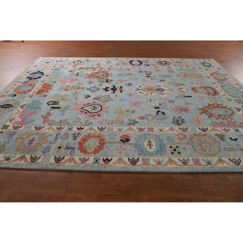 Light Blue Oushak Rug Hand-Knotted Wool Carpet - 8'11" x 11'8"