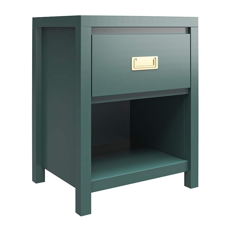 Roomfitters Haven 1 Drawer Kids Nightstand with Open Cubby, Vintage Gold Hardware, Green