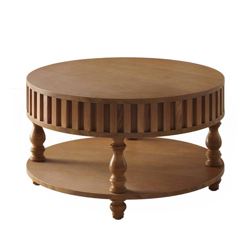 Farmhouse Fluted Coffee Table with Storage and Flip-Top Lids