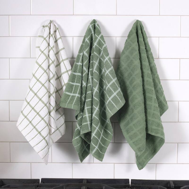 Terry Check Kitchen Towel, 3-Pack