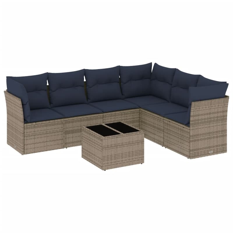 vidaXL 6/7 Piece Patio Sofa Set with Cushions Brown/Gray Poly Rattan - 21.7 x 24.4 x 27.2