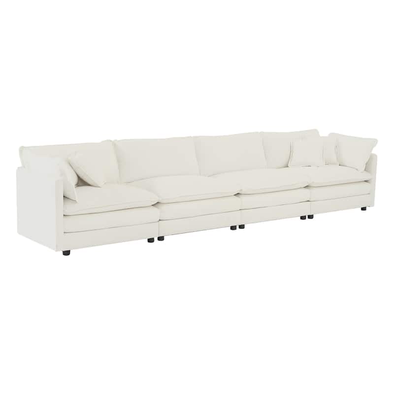 Modern Modular Four Seater Sofa with Chenille Upholstery and Configurable Cushions for Living Room and Guest Room