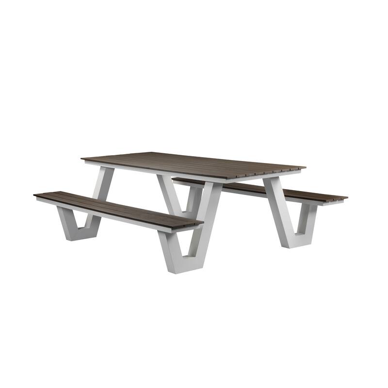 Limo 86 Inch Picnic Table, Smooth Gray Polyresin Slats, Aluminum Frame