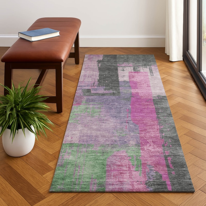 Premium Washable Super Soft Abstract Contemporary Mayfield Rug - Blush - 2'3" x 7'6"