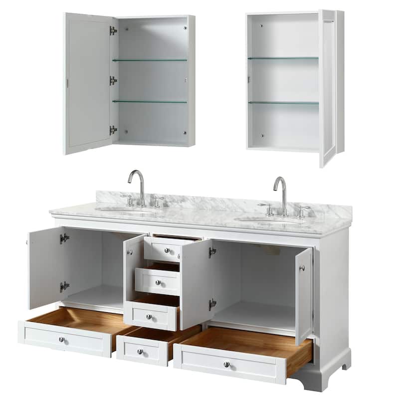 Deborah 72-inch Double Vanity, Oval Sinks, Medicine Cabinets