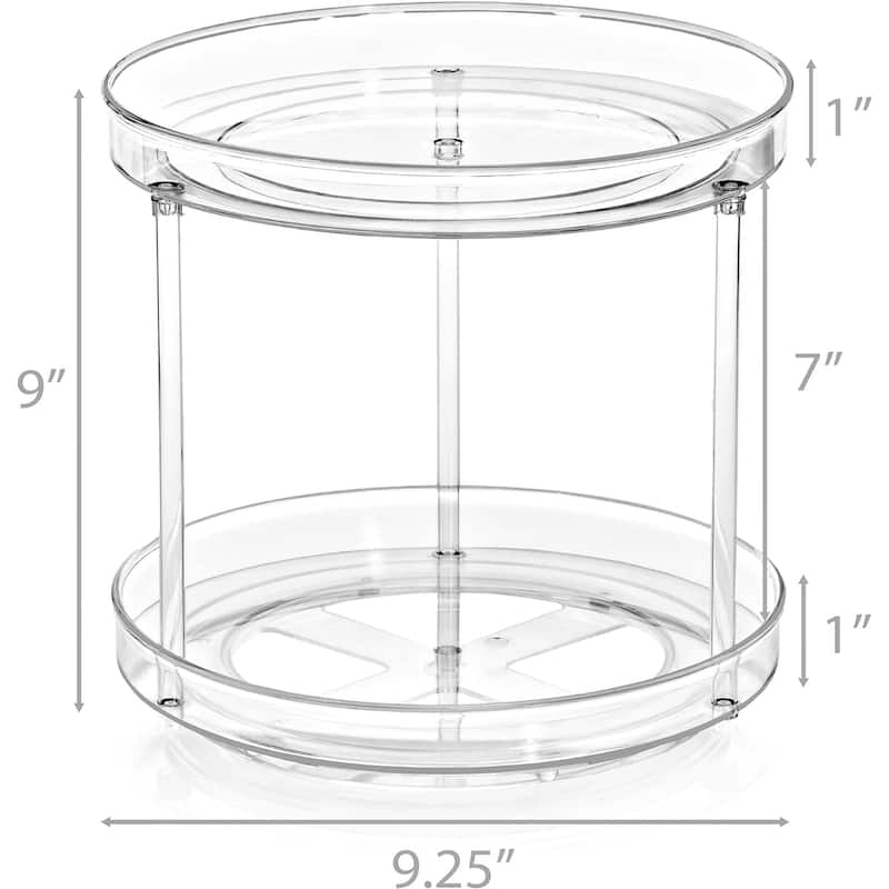 Sorbus 9 Inch 2 Tier Clear Lazy Susan Organizer Rotating Turntable for Refrigerator Pantry Cabinet Table Makeup Bathroom - 2 Pk