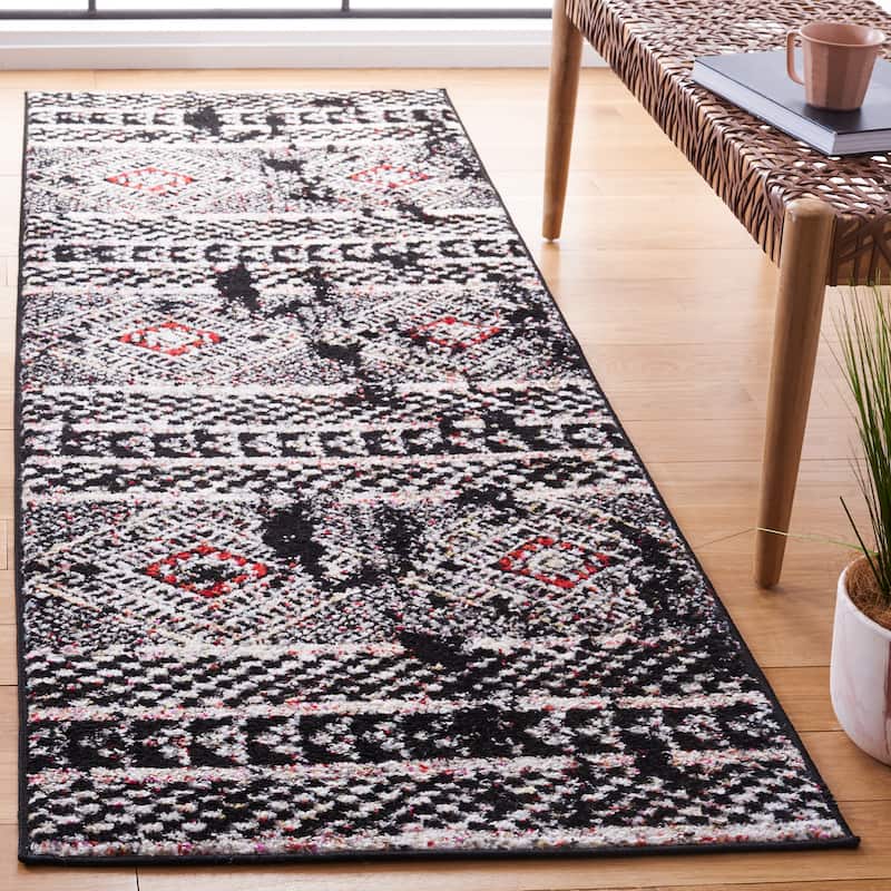 SAFAVIEH Adirondack Goldie Moroccan Boho Distressed Rug - 2'6" x 8' Runner - Black/Light Grey